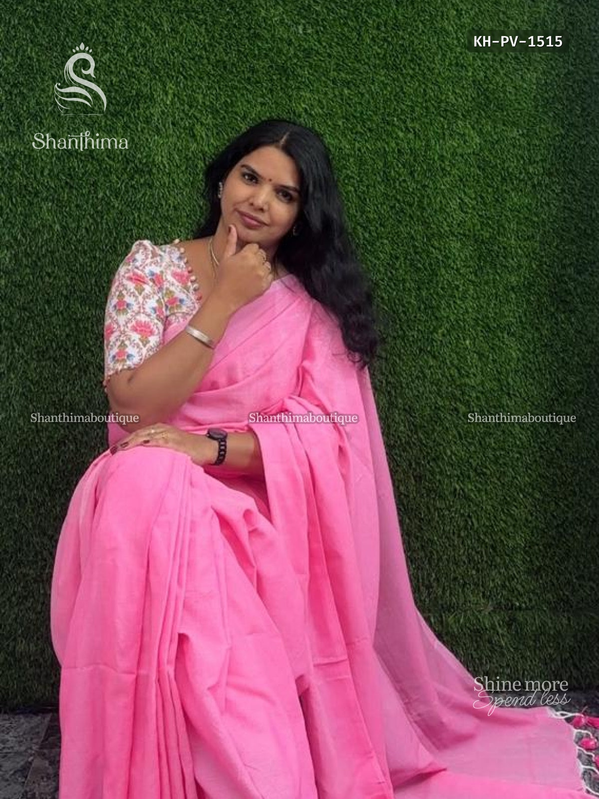 Khadi Cotton Plain Plain Border Rose Rose