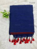 Khadi Cotton plain Plain Border Navy Blue Maroon