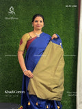 Khadi Cotton Plain Plain Border Ink Blue Sandal
