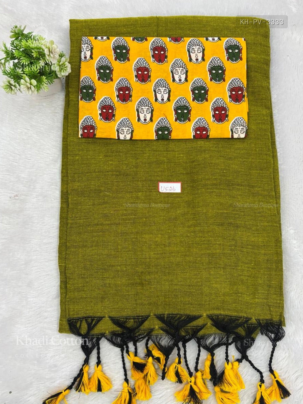 Khadi Cotton Plain Plain Border Elachi Green Elachi Green