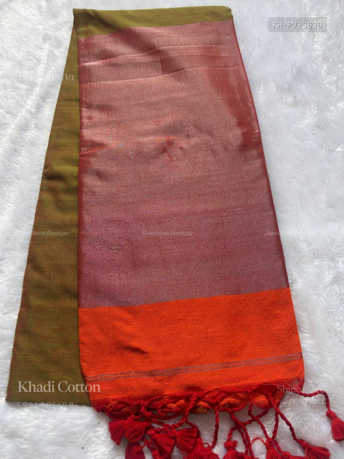 Khadi Cotton Plain Plain Border Dual Shade Green Dual Shade Green