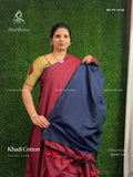 Khadi Cotton Plain Plain Border Maroon Navy Blue