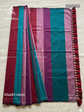 Khadi Cotton Plain Plain Border Magenta Maroon