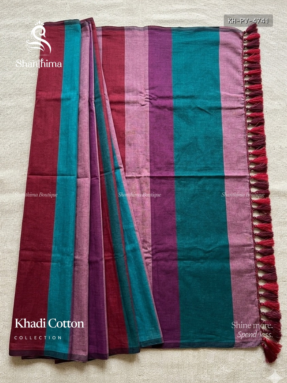 Khadi Cotton Plain Plain Border Magenta Maroon