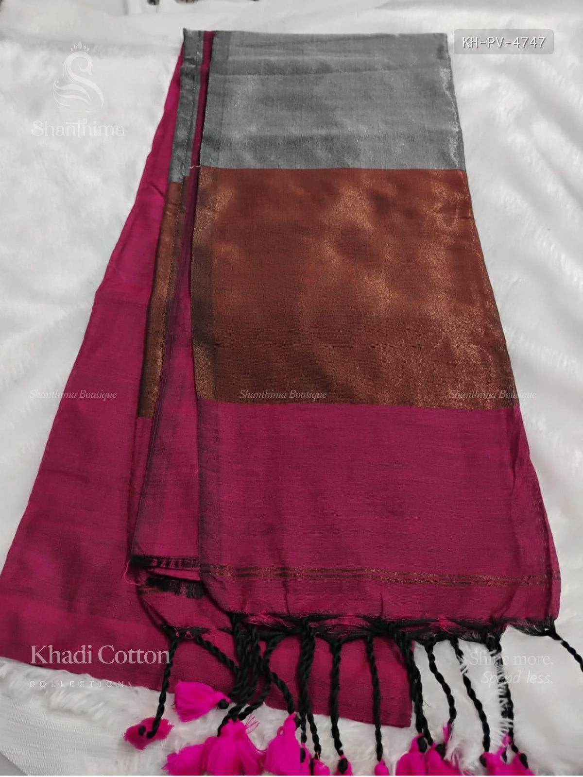 Khadi Cotton Plain Plain Border Magenta Magenta
