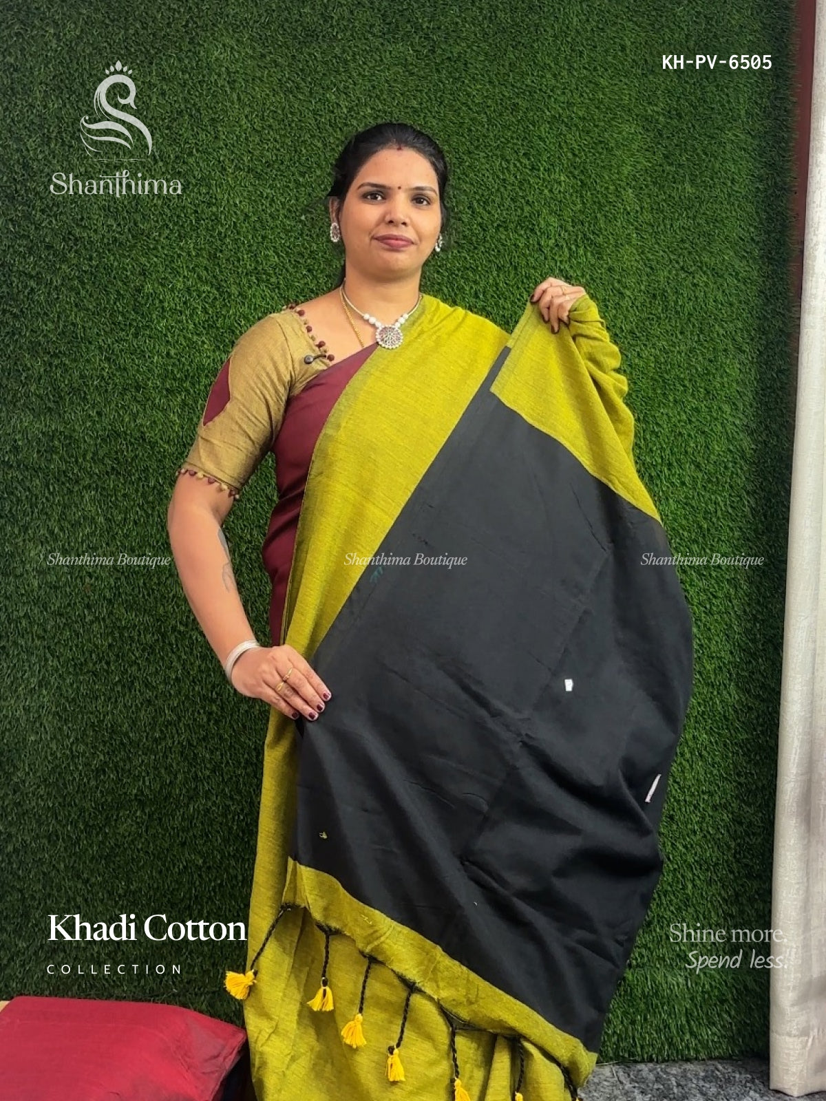 Khadi Cotton Plain Plain Border Paasi Green Black