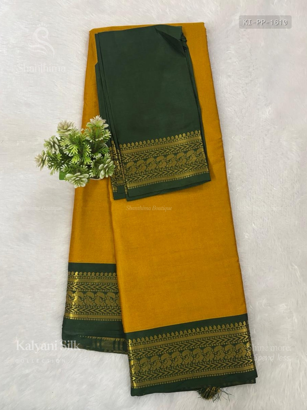 Kalyani Silk Plain Peacock Mustard Green