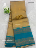 Kanchi Semi Silk Checks Peacock Big Border Sandal Peacock Green