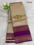 Kanchi Semi Silk Checks Peacock Big Border Dual Shade Copper Magenta