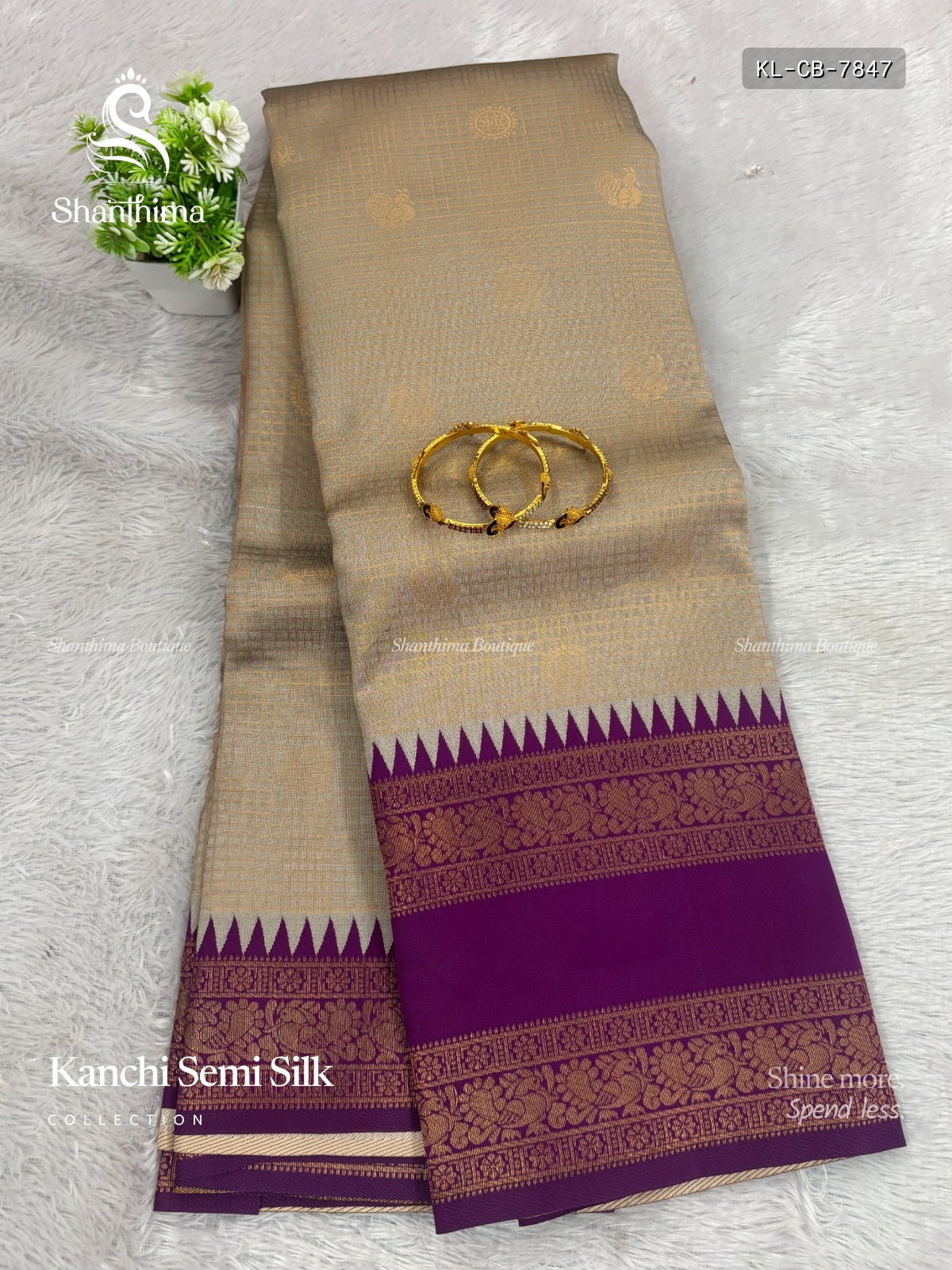 Kanchi Semi Silk Checks Peacock Big Border Dual Shade Copper Magenta