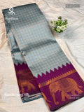 Kanchi Semi Silk Checks Elephant Teal Green Magenta