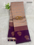Kanchi Semi Silk Checks Flower Dual Shade Copper Magenta