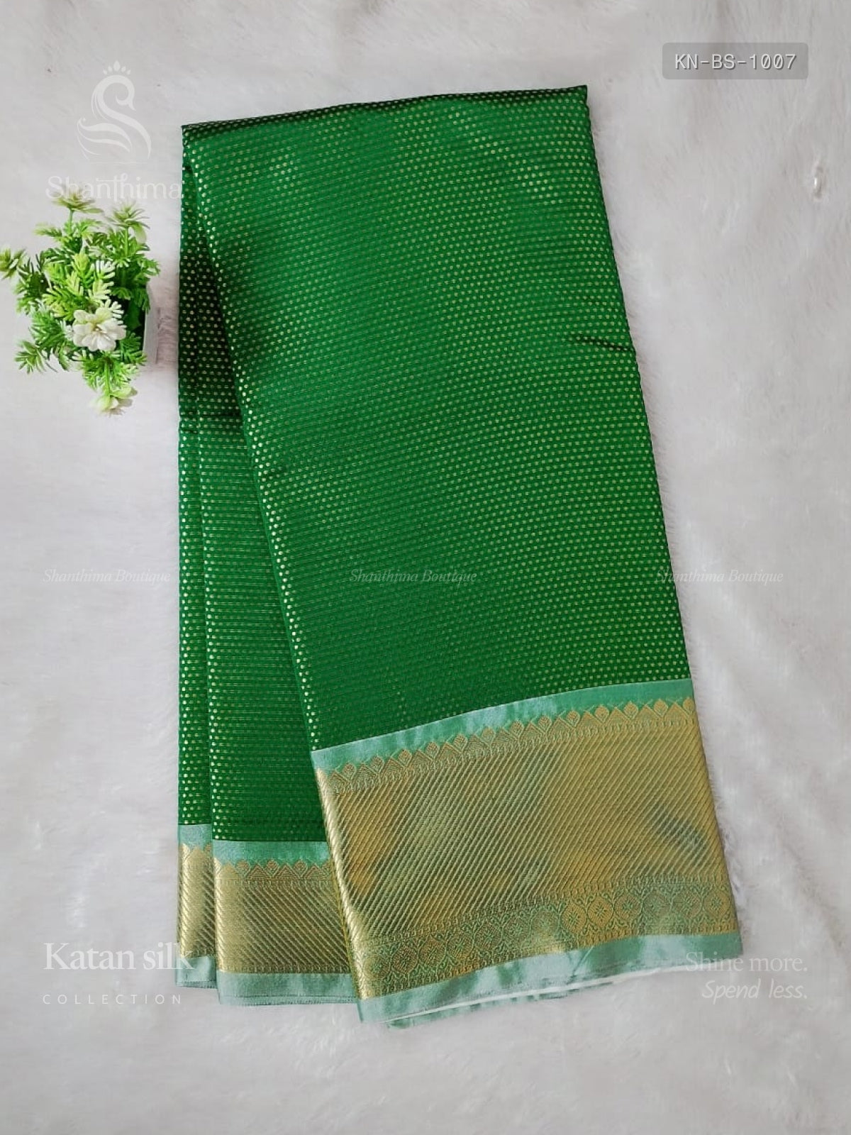 Katan Silk Buttas Stripes Green Gold