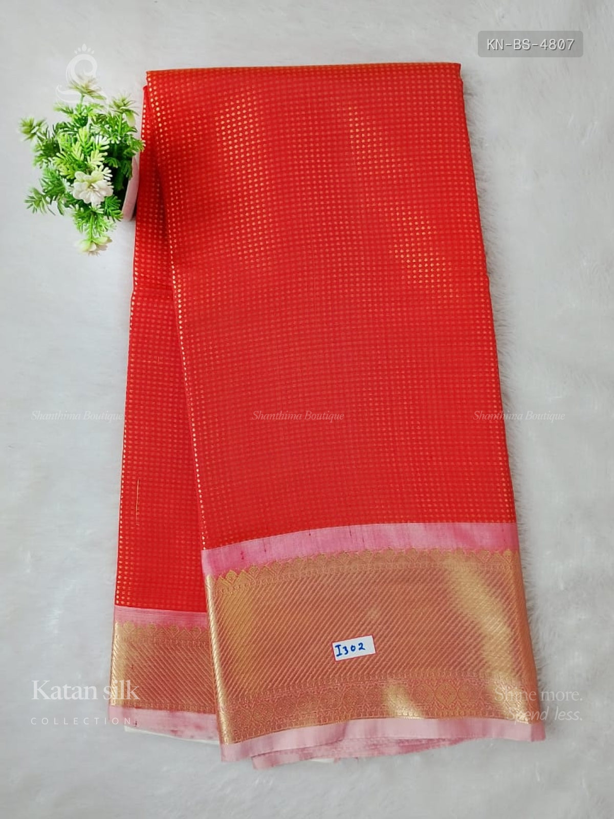 Katan Silk Buttas Stripes Vibrant Red Gold