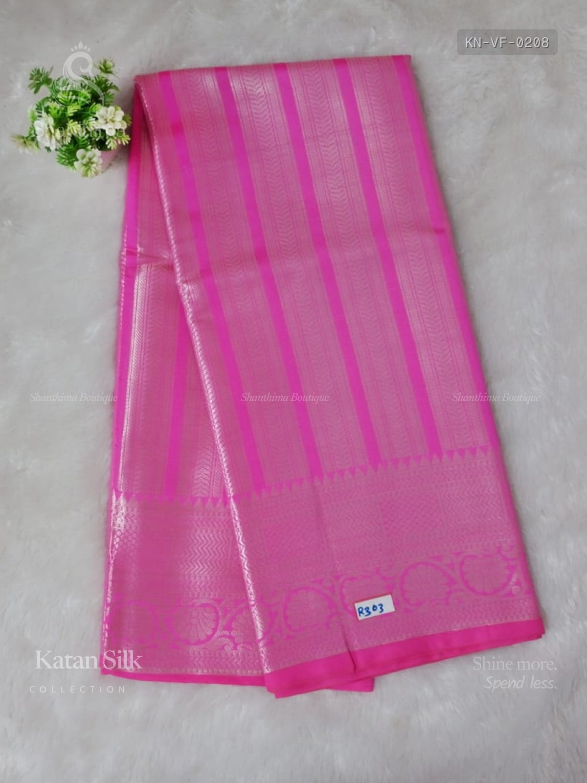 Katan Silk Vertical Stripes Flower Pink Silver