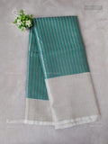 Katan Silk Vertical Stripes Mango Flower Sea Green Silver