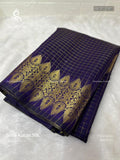 Semi Katan Silk Checks Flower  Violet Gold