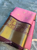 Semi Katan Silk Checks Flower Rose Maroon