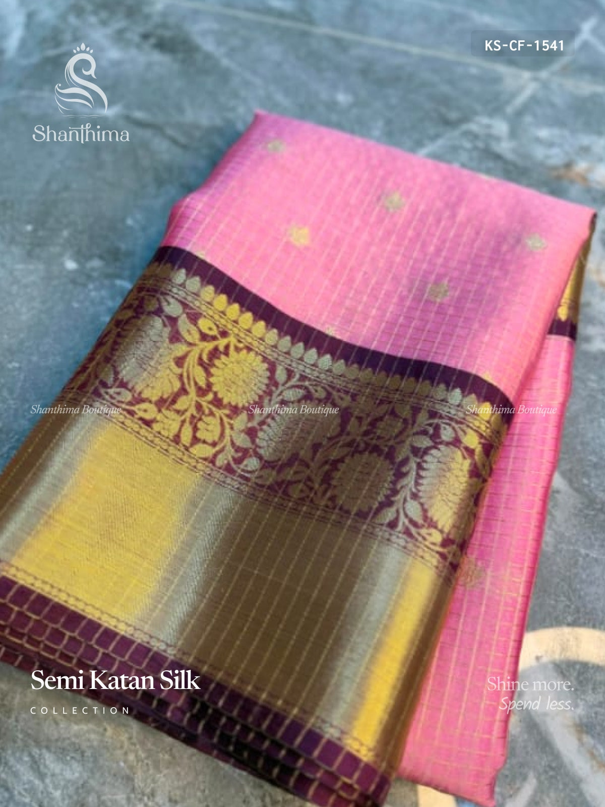 Semi Katan Silk Checks Flower Rose Maroon