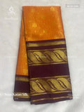 Semi Katan Silk Checks Flower Rust Maroon