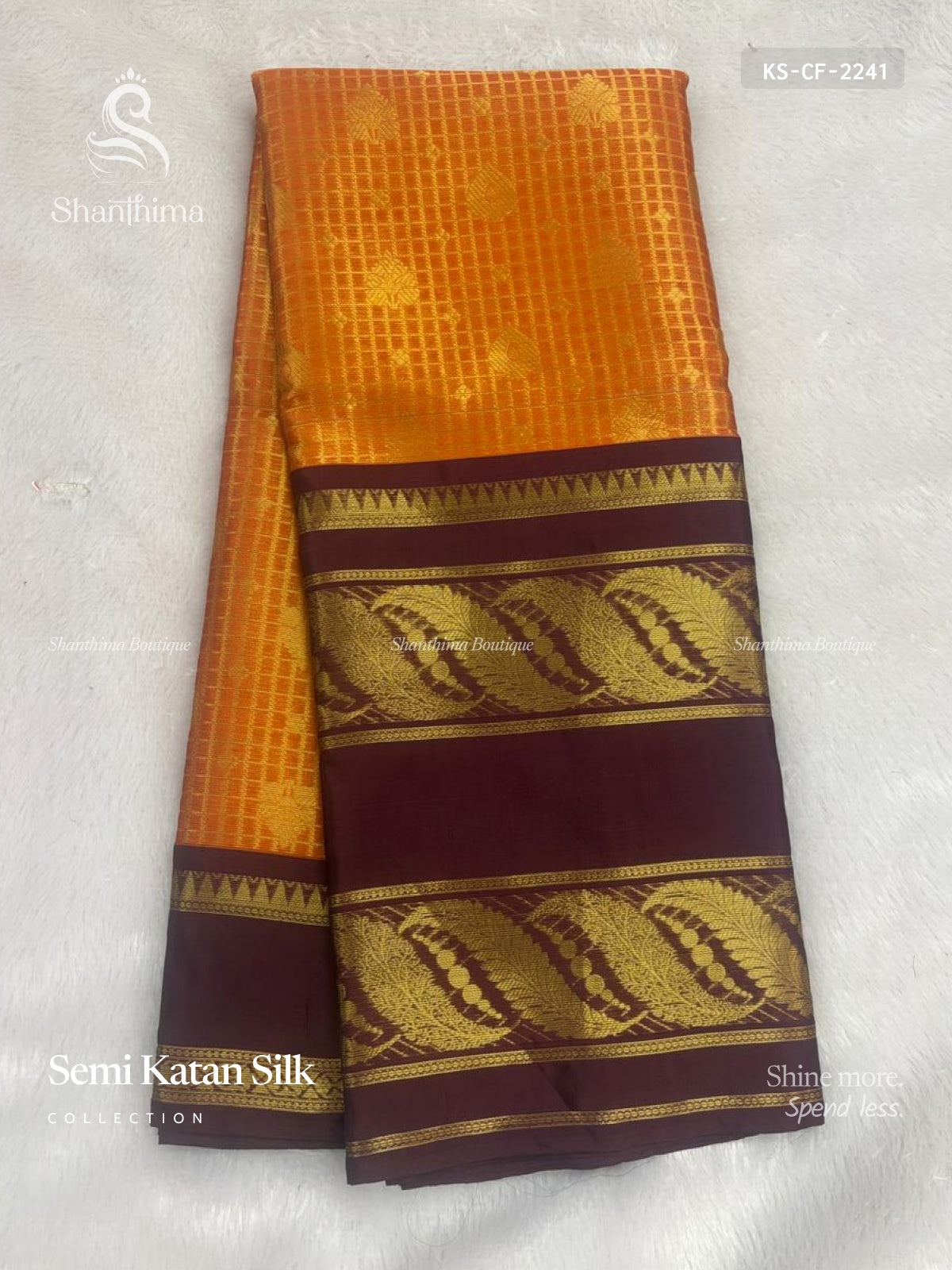 Semi Katan Silk Checks Flower Rust Maroon
