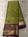 Semi Katan Silk Checks Flower  Elachi Green Maroon