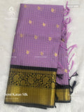 Semi Katan Silk Checks Flower Lavender Black