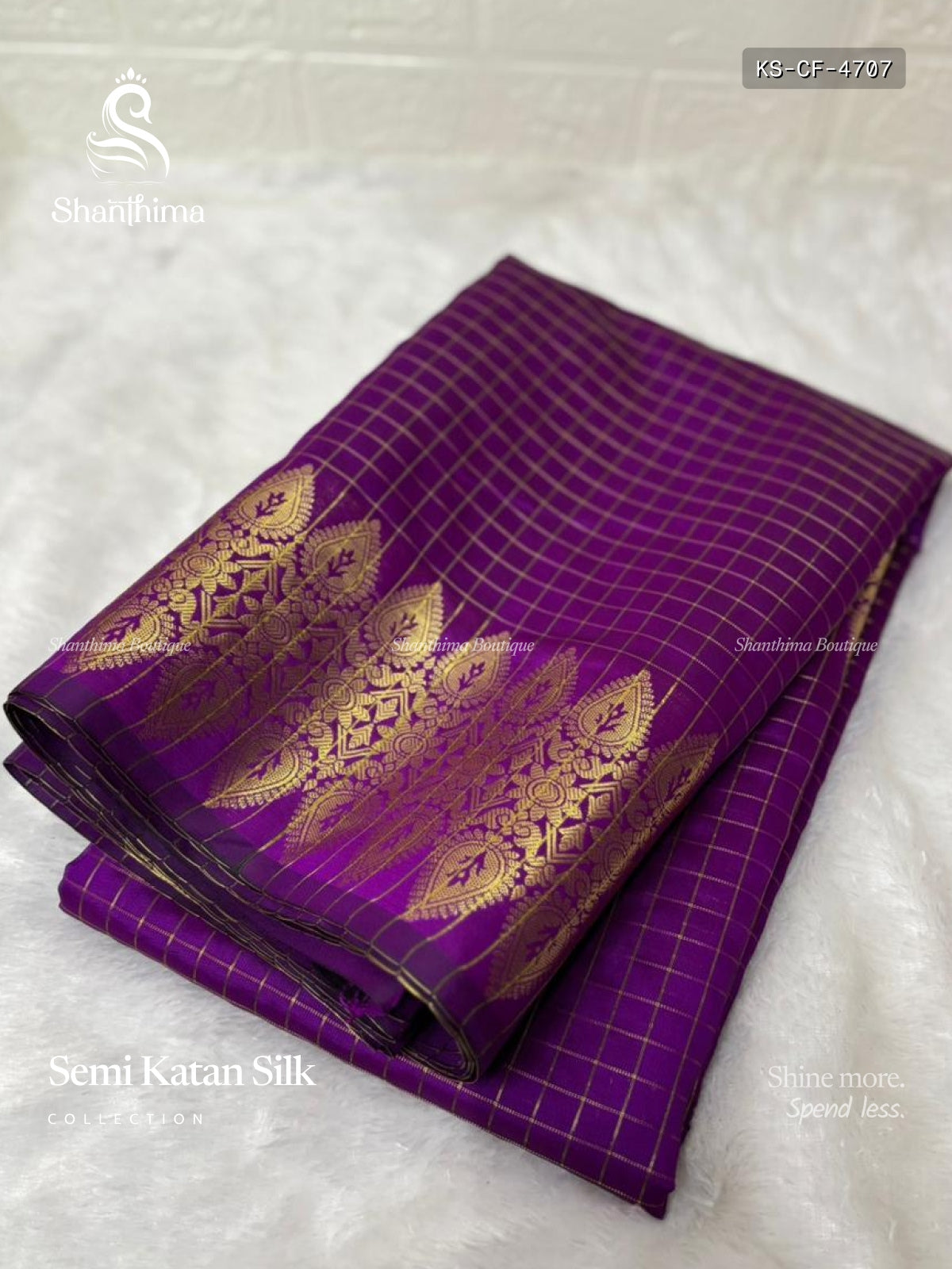 Semi Katan Silk Checks Flower  Magenta Gold