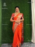 Semi Katan Silk Checks Mango Flower Orange Maroon
