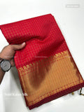 Semi Katan Silk Checks Mango Red Gold