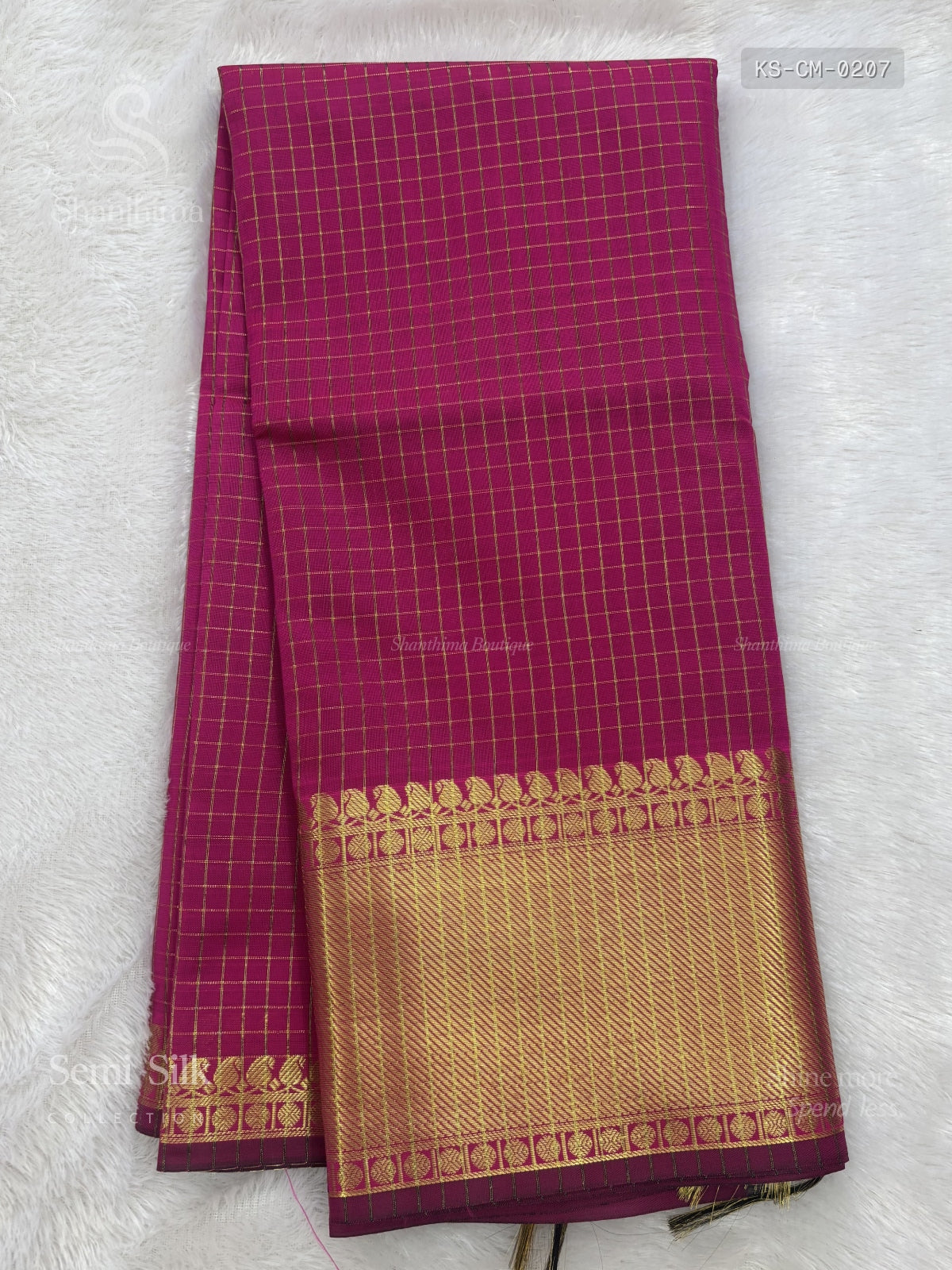 Semi Katan Silk Checks Mango Pink Gold