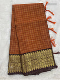 Semi Katan Silk Checks Mango Mustard Brown