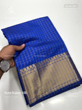 Semi Katan Silk Checks Mango Ink Blue Gold