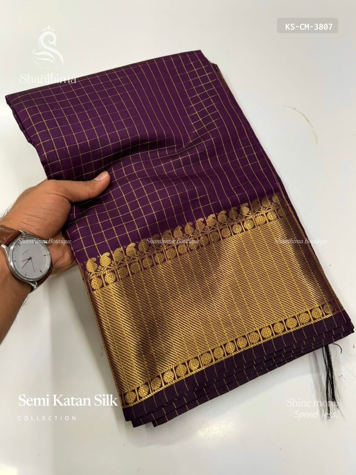 Semi Katan Silk Checks Mango Coffee Brown Gold