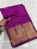 Semi Katan Silk Checks Mango Magenta Gold