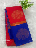 Kubera Pattu Flowers Flower Red Ink Blue