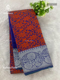 Kubera Pattu Flowers Flower Orange Ink Blue
