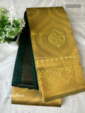 Kubera Pattu Leaf Mango Flower Motif Dual Shade Mustard Dark Green