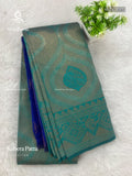 Kubera Pattu Leaf Mango Flower Motif Peacock Green Ink Blue