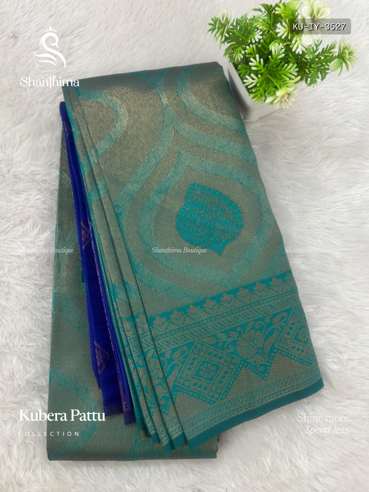 Kubera Pattu Leaf Mango Flower Motif Peacock Green Ink Blue
