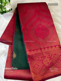 Kubera Pattu Leaf Mango Flower Motif Dual Shade Pink Dark Green
