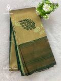 Kubera Pattu Leaf Mango Flower Motif Pastel Green Dark Green