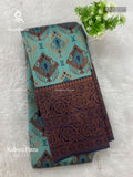 Kubera Pattu Diamond /Star/Flower Flower Sea Green Dark Navy Blue
