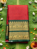 Kalyani Soft Silk Plain Peacock Elephant Red Dark Green