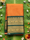 Kalyani Soft Silk Plain Peacock Elephant Orange  Green
