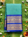 Kalyani Soft Silk Plain Peacock Elephant Peacock Green Ink Blue