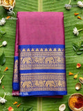 Kalyani Soft Silk Plain Peacock Elephant Magenta Ink Blue