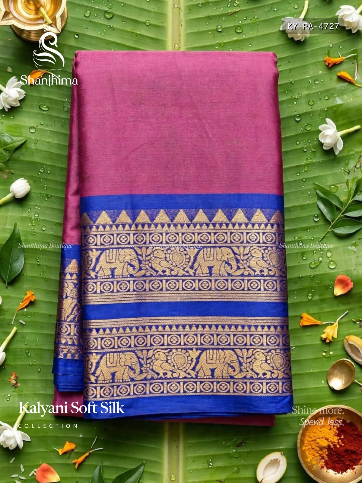 Kalyani Soft Silk Plain Peacock Elephant Magenta Ink Blue