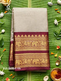 Kalyani Soft Silk Plain Peacock Elephant Gray Wine