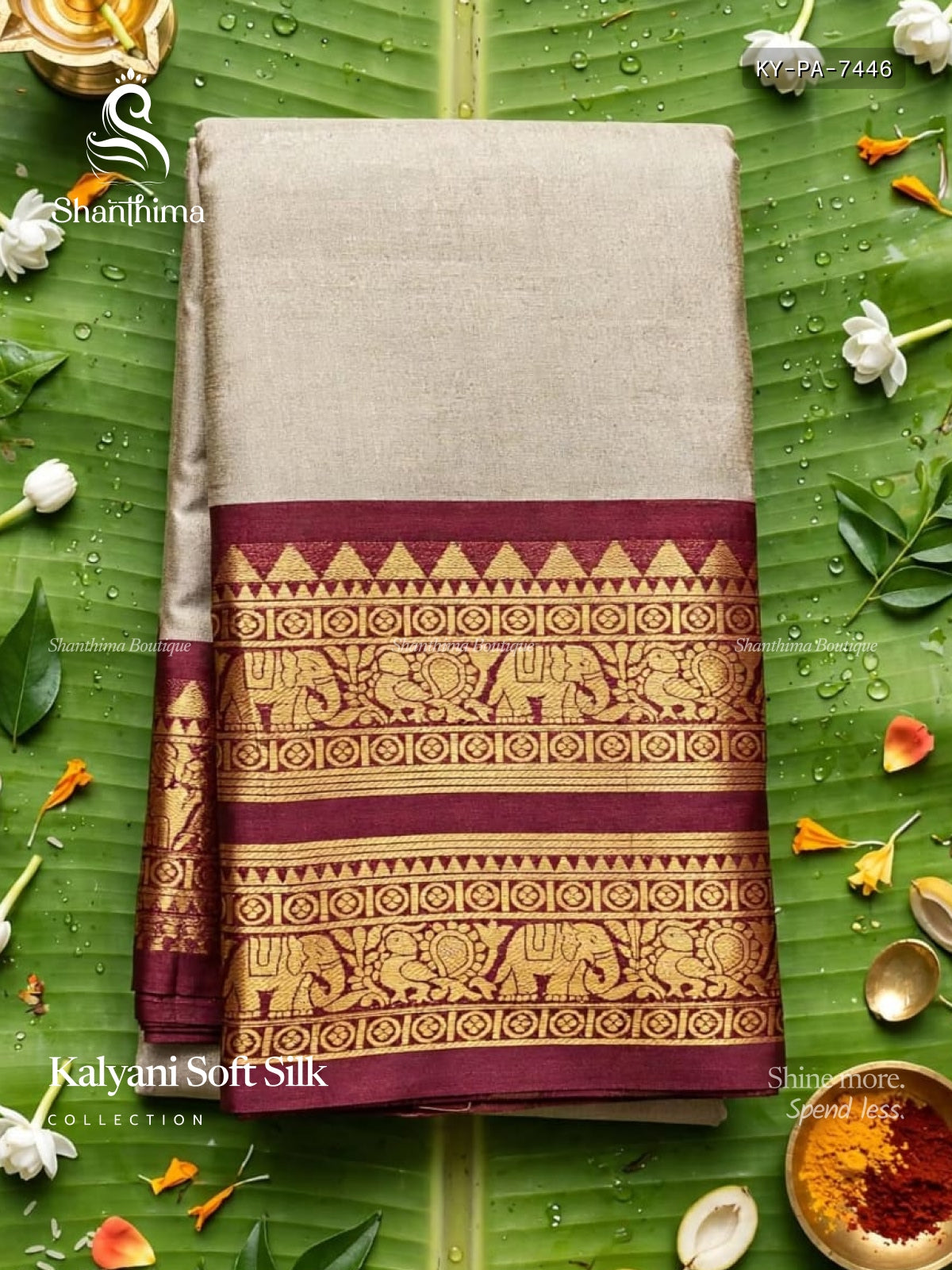 Kalyani Soft Silk Plain Peacock Elephant Gray Wine